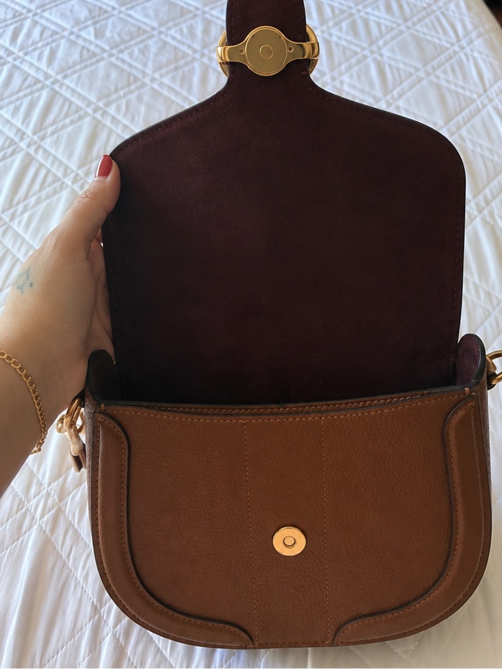 Coach Georgie Saddle Bag Leather Crossbody Purse Cognac Brown Gold Hardware - Picture 2 of 4